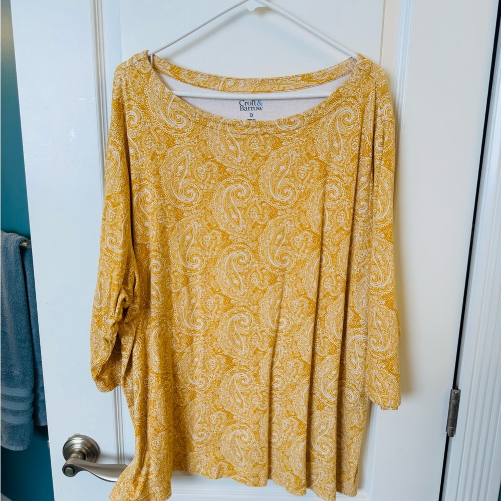 Croft and  borrow 3X yellow three-quarter sleeve top